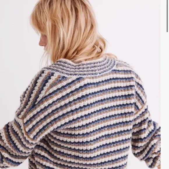 Madewell Waller Crop Cardigan Sweater Stripe Fuzzy Chunky Wool Blend XS - Picture 3 of 10